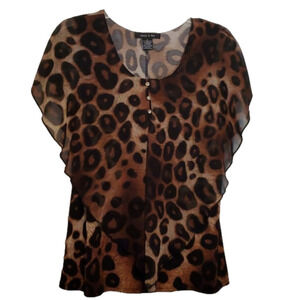 Adele & May Sleeveless Leopard With Sheer Leopard Overlay Size M